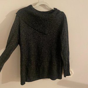 Black and Gold Sparkle Long Sleeve Cowl Neck Sweater